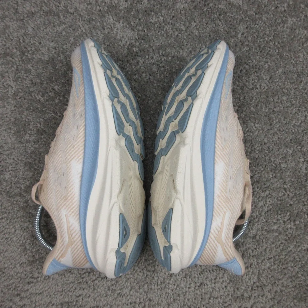 Hoka One One Sneakers Womens Size 9 B US Beige Blue Clifton 9 Shoes Trainers